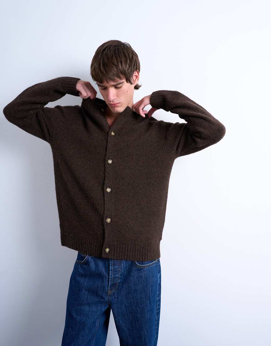 Topman - Strickjacke in Braun mit Rundhalsausschnitt-Brown von Topman