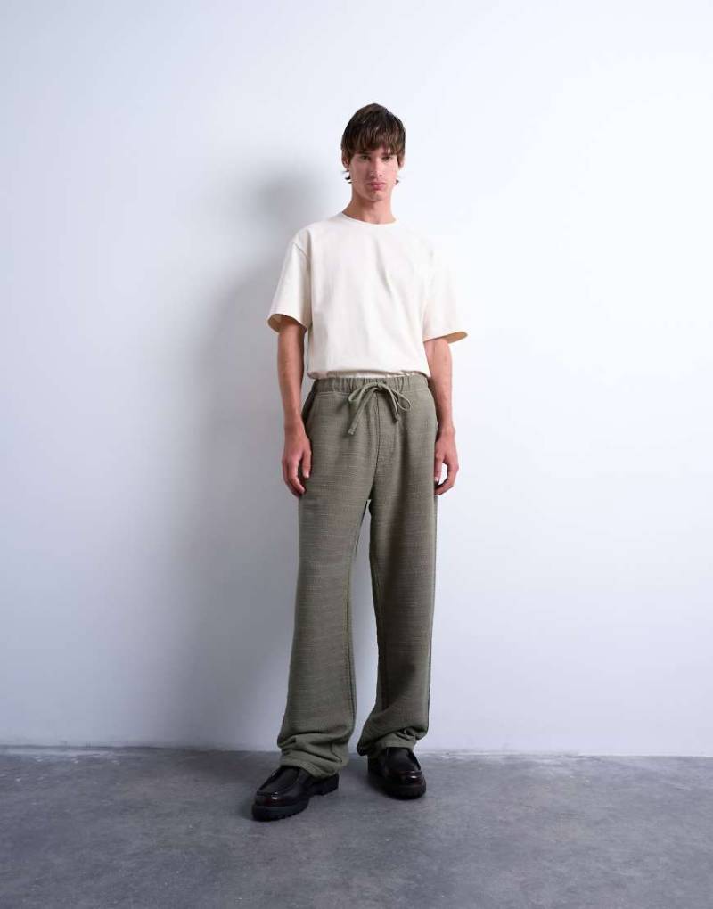 Topman - Strukturierte, weite Hose in Khaki-Grün von Topman