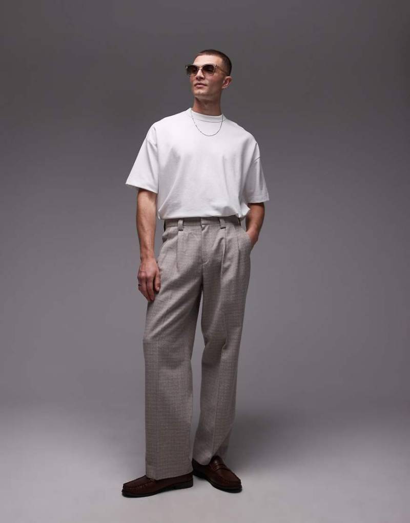 Topman - Strukturierte Anzughose in Steinbeige mit weitem Bein-Neutral Topman - Strukturierte Anzughose in Steinbeige mit weitem Bein-Neutral von Topman