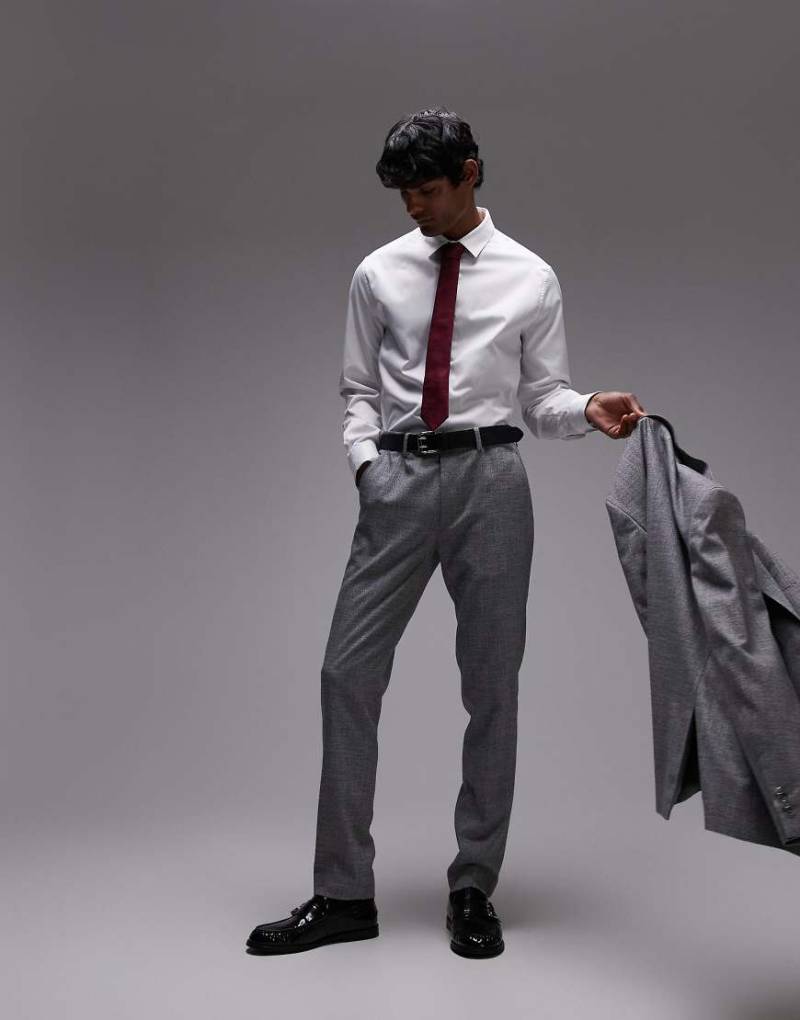 Topman - Strukturierte Anzughose mit engem Schnitt in Grau von Topman