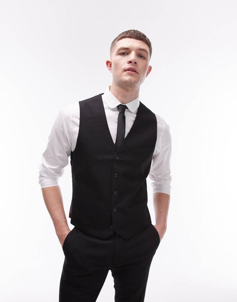Topman - Strukturierte Anzugweste in Schwarz von Topman