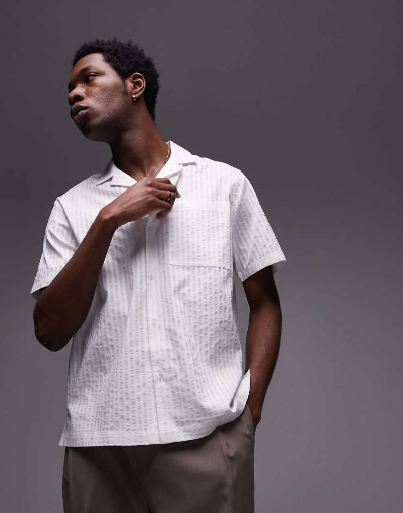 Topman - Strukturiertes, gestreiftes Hemd in Weiß von Topman