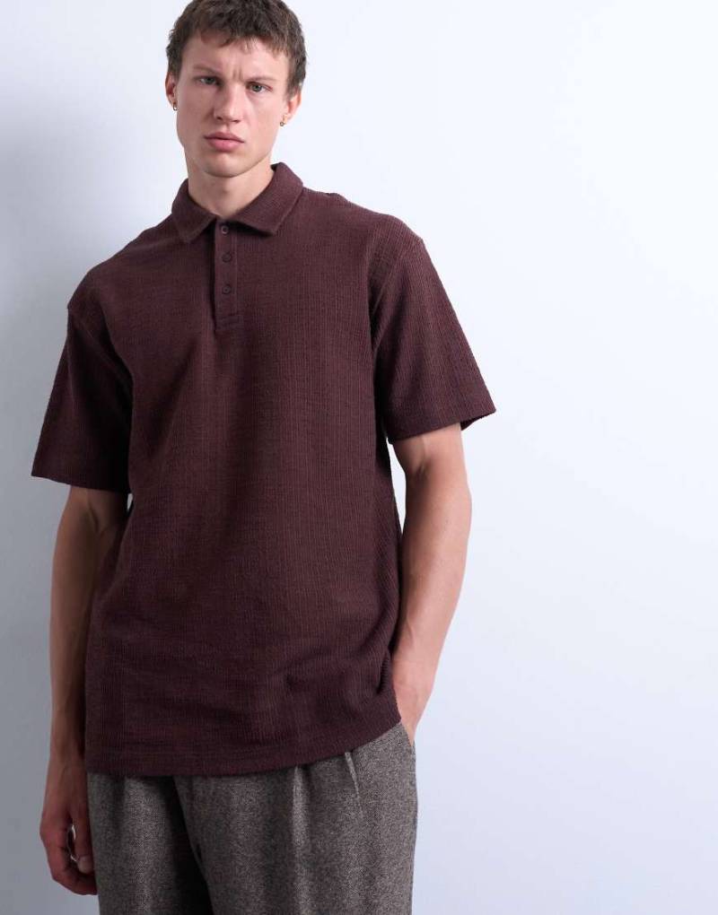 Topman - Strukturiertes Relaxed-Fit-Polohemd aus Interlock-Stoff in Braun von Topman