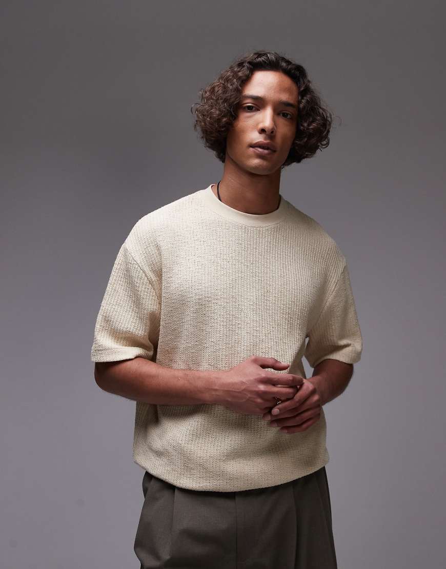 Topman - Strukturiertes Oversize-T-Shirt aus Strick in Steinbeige-Neutral von Topman