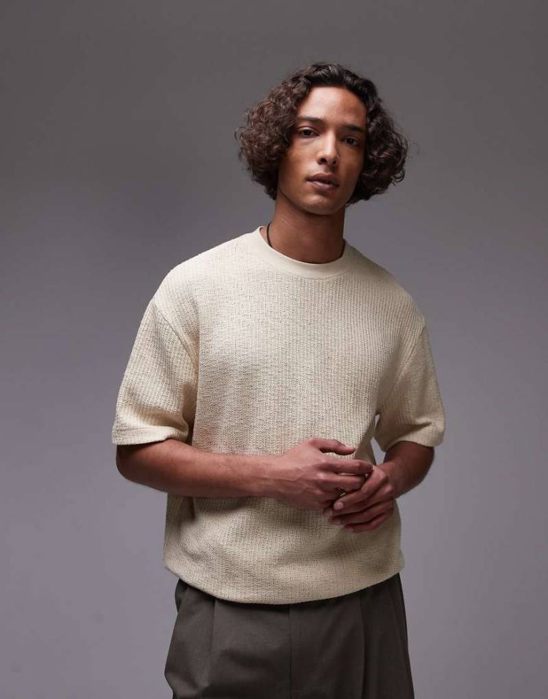 Topman - Relaxed-Fit-T-Shirt aus strukturiertem Strick in Steinbeige-Neutral von Topman