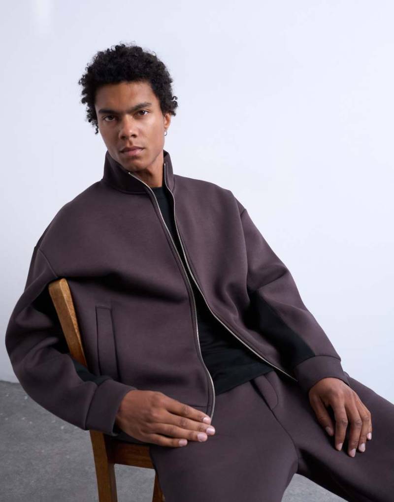 Topman - Sweatjacke in Braun mit Stehkragen und durchgehendem Reißverschluss-Brown von Topman