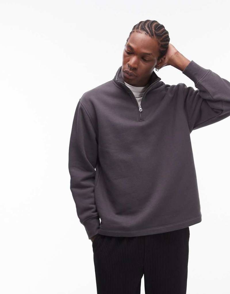 Topman - Sweatshirt in Anthrazit mit kurzem 1/4-Reißverschluss-Grau von Topman