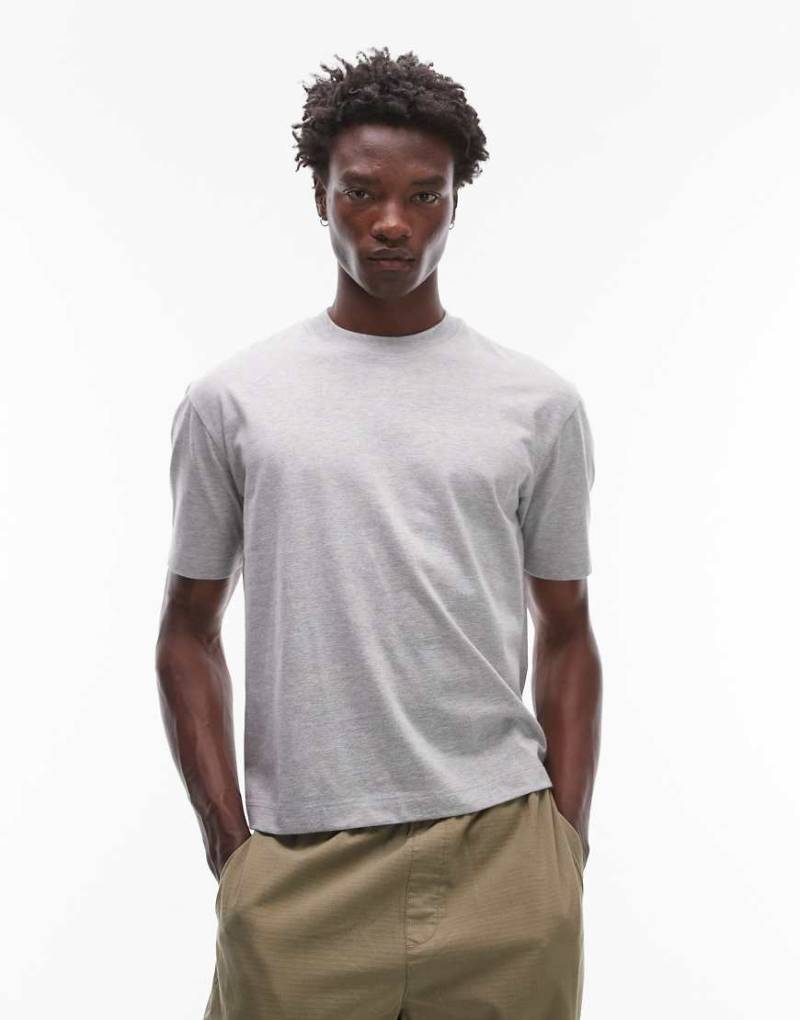 Topman - Cropped T-Shirt in Grau meliert mit regulärer Passform von Topman