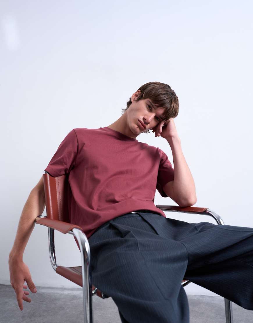 Topman - T-Shirt mit klassischer Passform in Burgunderrot von Topman