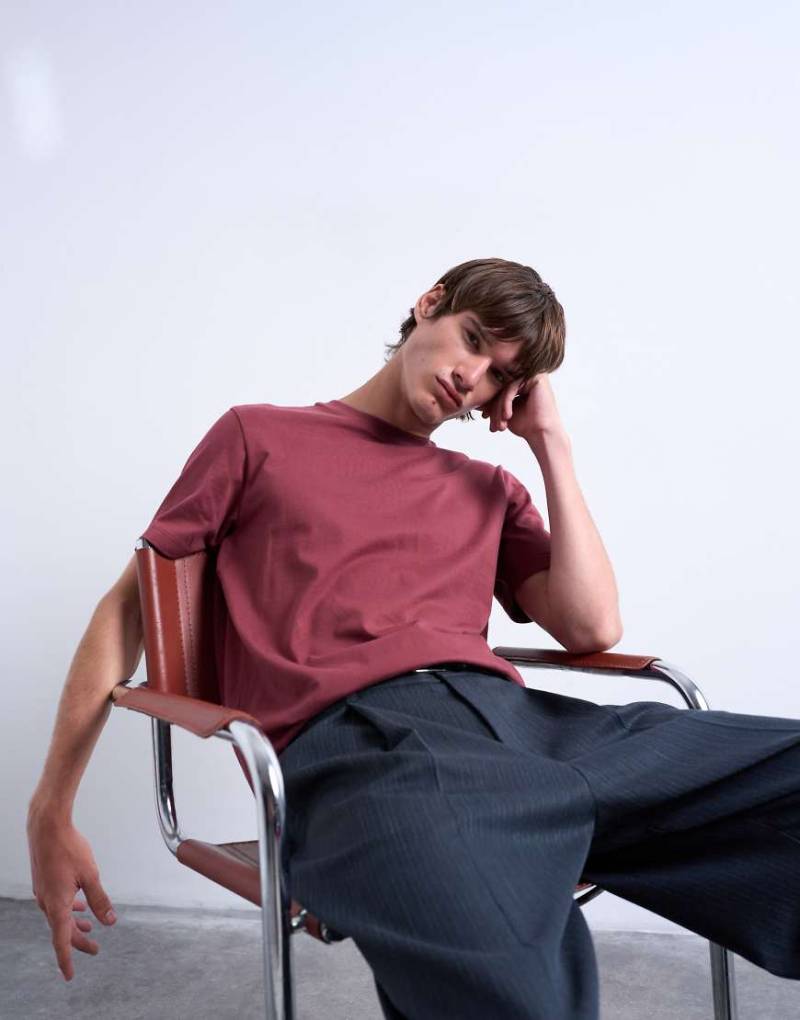 Topman - T-Shirt mit klassischer Passform in Burgunderrot von Topman