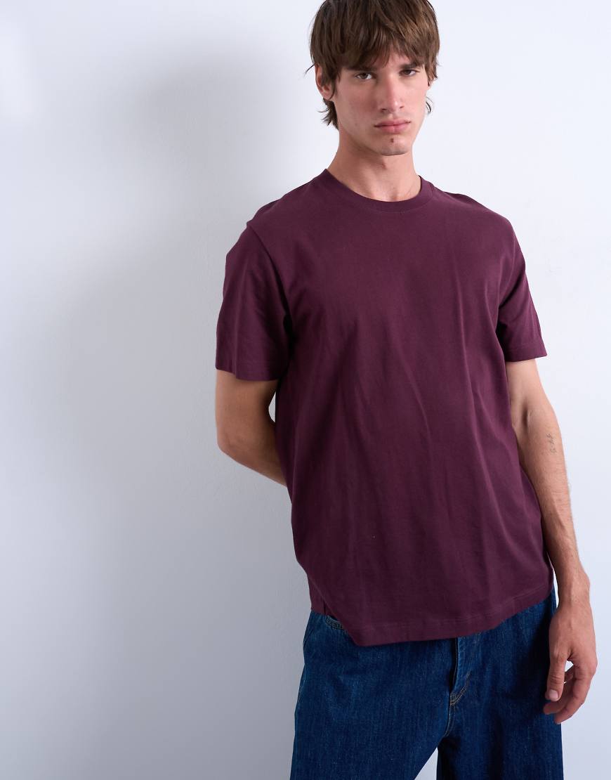 Topman - T-Shirt mit klassischer Passform in dunklem Burgunderrot von Topman
