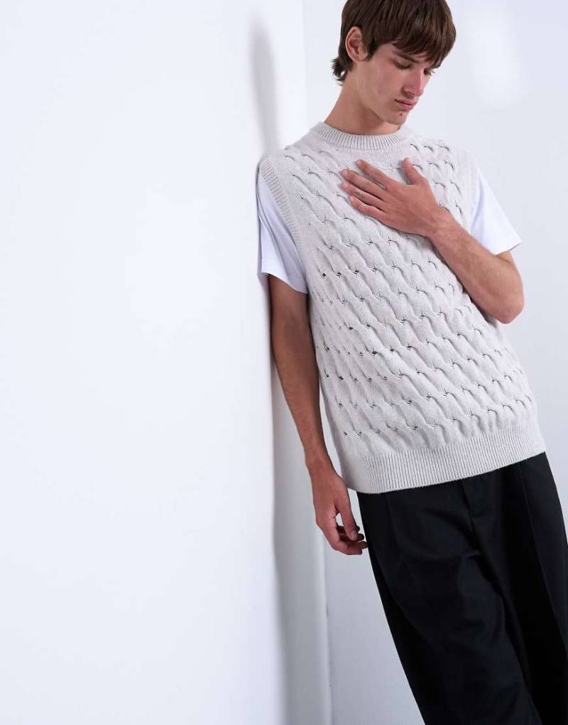 Topman - Gestricktes Relaxed-Fit-Tanktop in Grau mit Flechtmuster von Topman