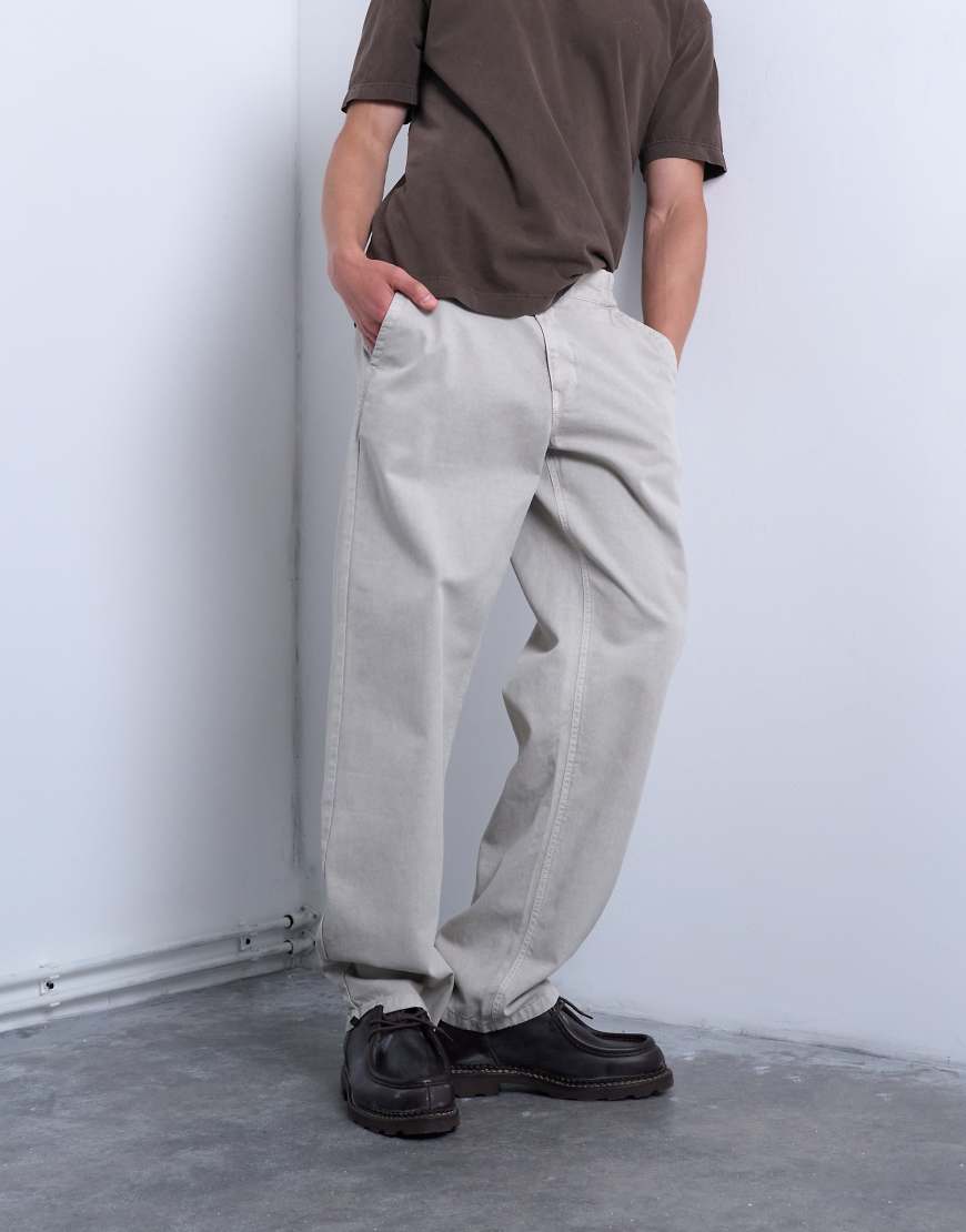 Topman - Twill-Hose in Stein mit elastischem Bund und geradem Bein-Neutral von Topman