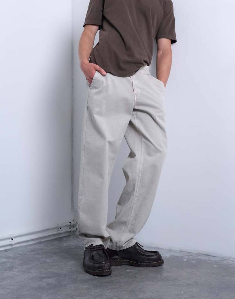 Topman - Twill-Hose in Stein mit elastischem Bund und geradem Bein-Neutral von Topman