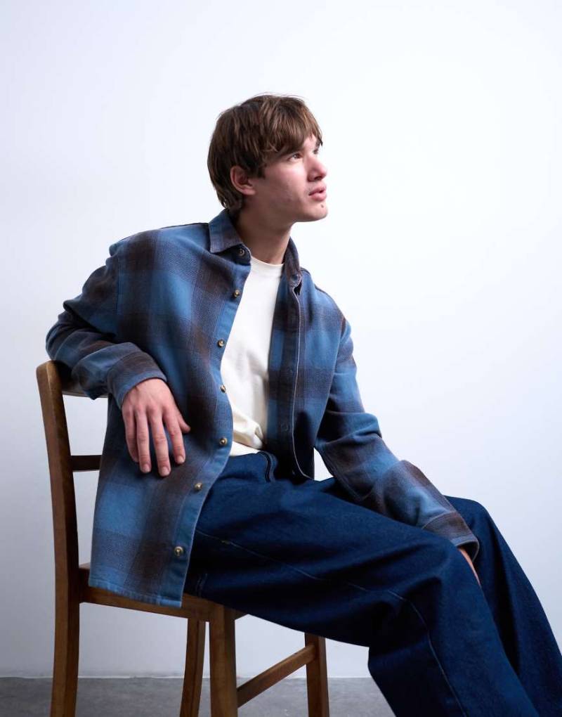 Topman - Verwaschenes Relaxed-Fit-Karohemd in Blau von Topman