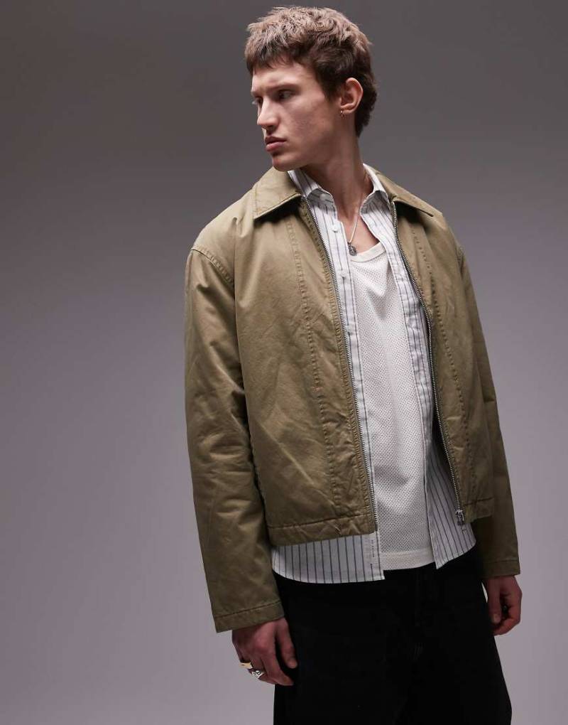 Topman - Haarrington-Jacke aus Twill in Khaki-Grün von Topman