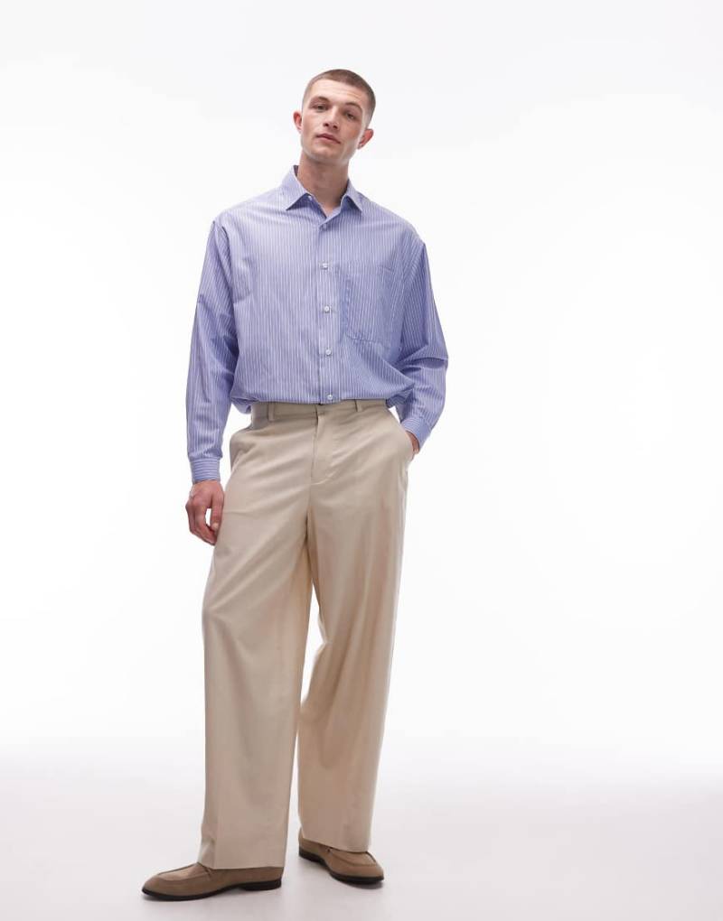 Topman - Weit geschnittene Hose aus Leinenmix in Steinbeige-Neutral von Topman