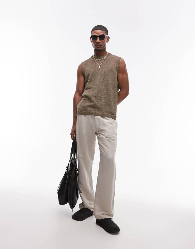 Topman - Weit geschnittene Leinenhose in Steinbeige-Neutral von Topman