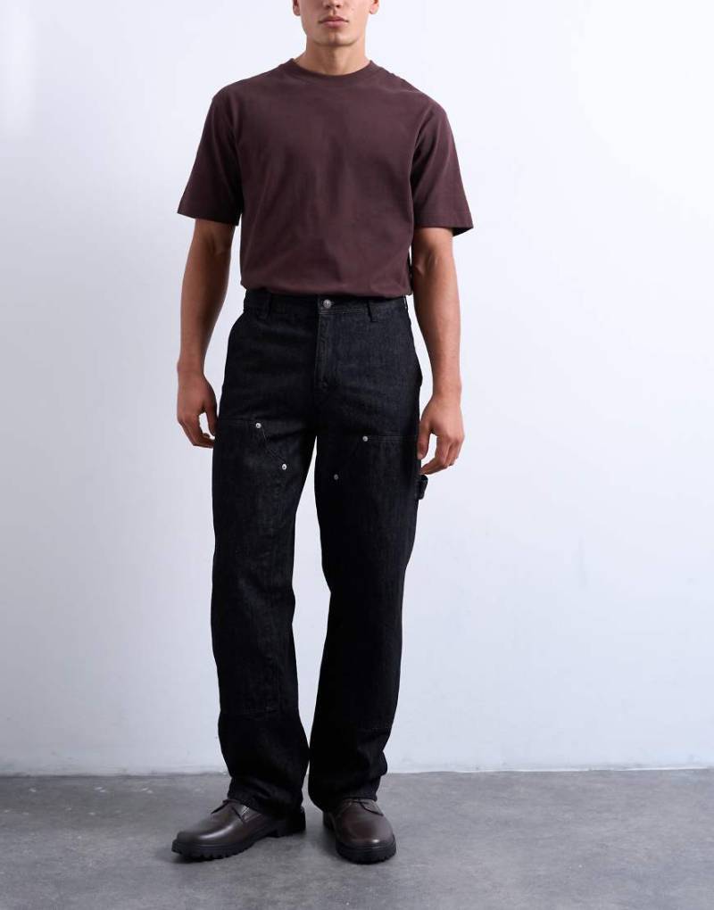 Topman - Weite Carpenter-Jeans in Raw Black-Schwarz von Topman