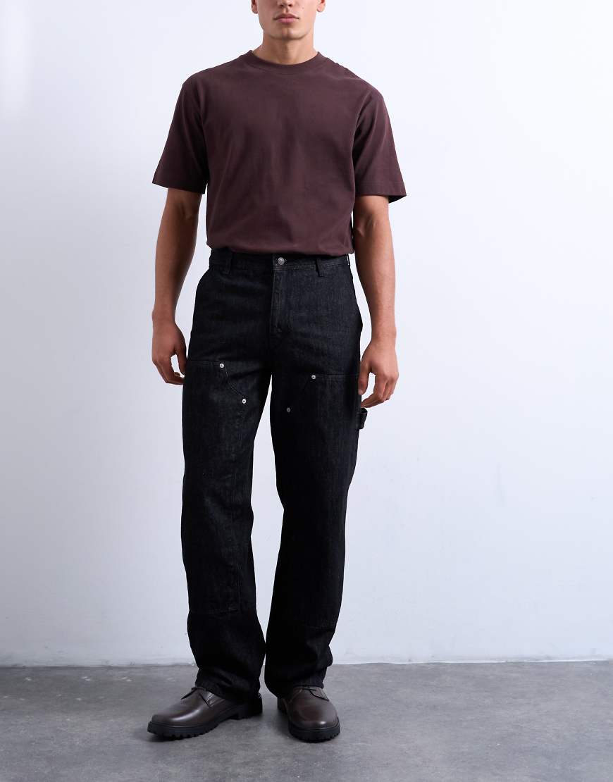 Topman - Weite Carpenter-Jeans in Raw Black-Schwarz von Topman