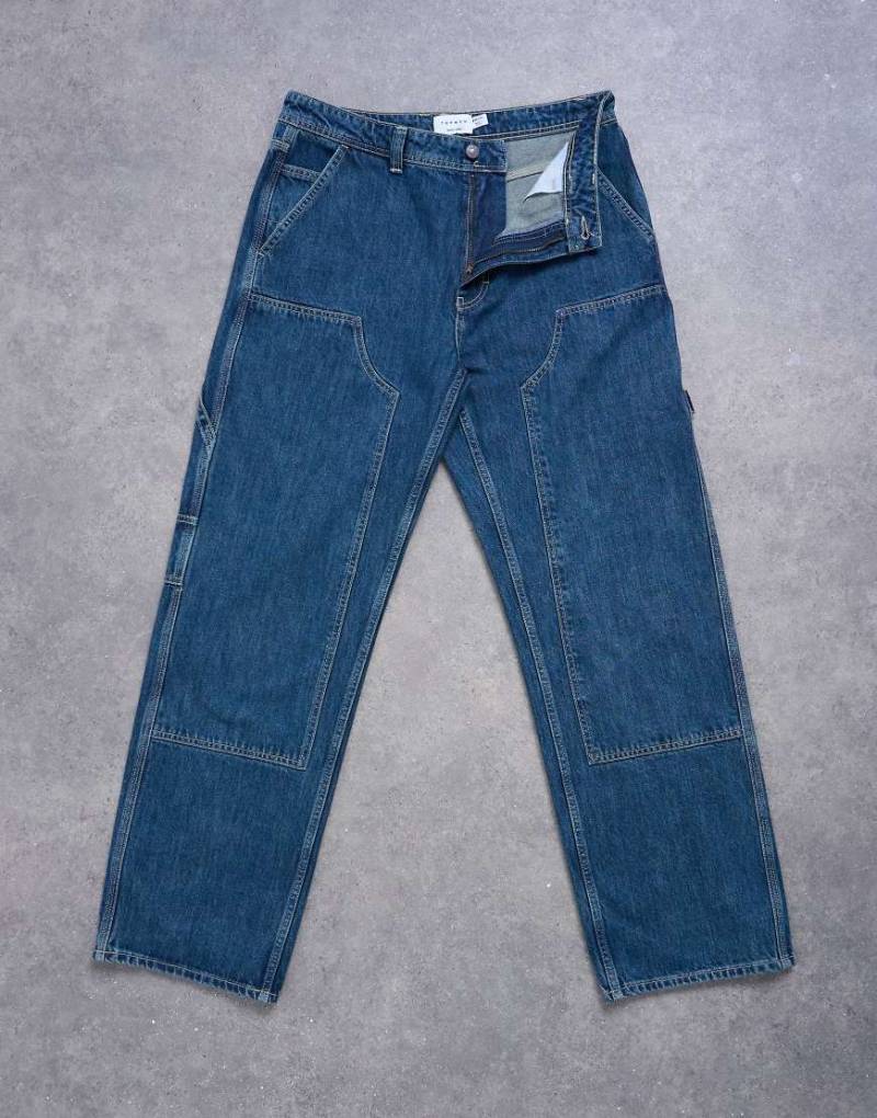 Topman - Weite Carpenter-Jeans in mittlerer Waschung-Blau von Topman