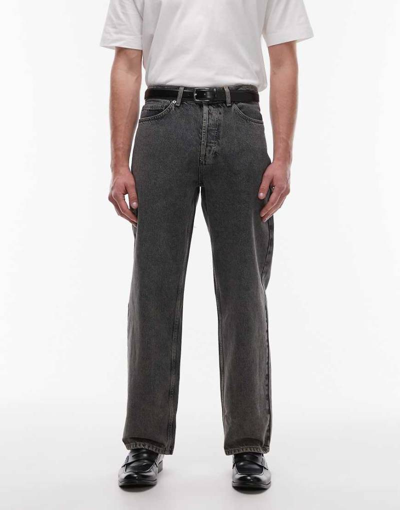 Topman - Weite Jeans aus festem Denim in Dirty-Waschung-Blau von Topman