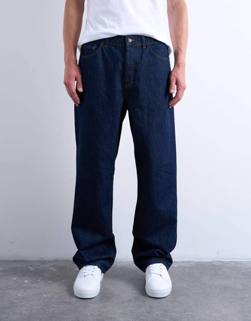Topman - Weite Jeans ohne Stretch in Raw-Waschung-Blau von Topman