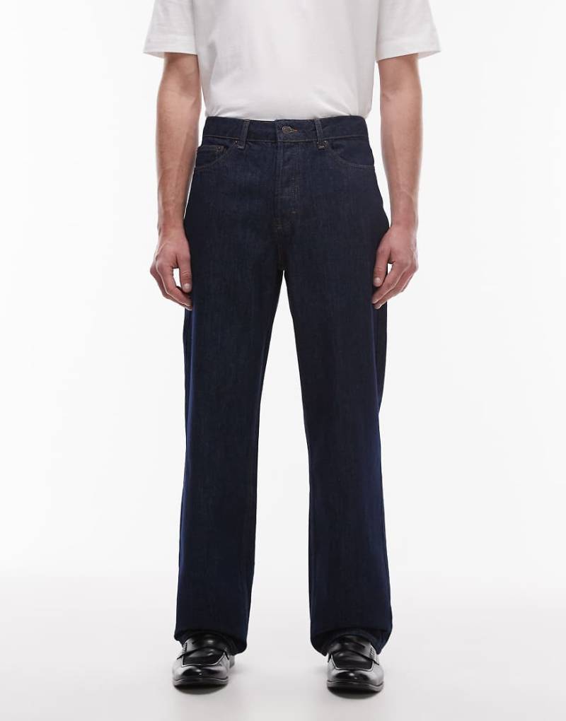 Topman - Weite Jeans ohne Stretch in Raw-Waschung-Blau von Topman