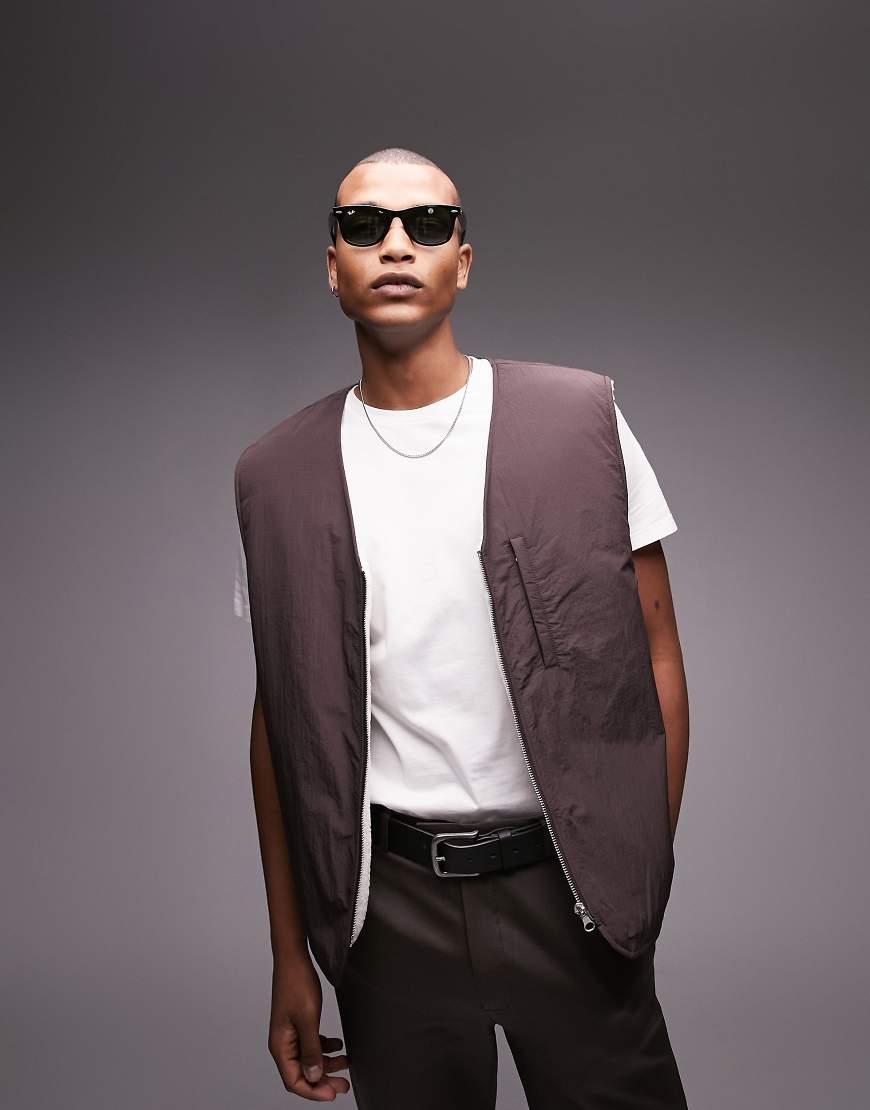 Topman - Weste mit Teddystoff-Futter in Braun von Topman