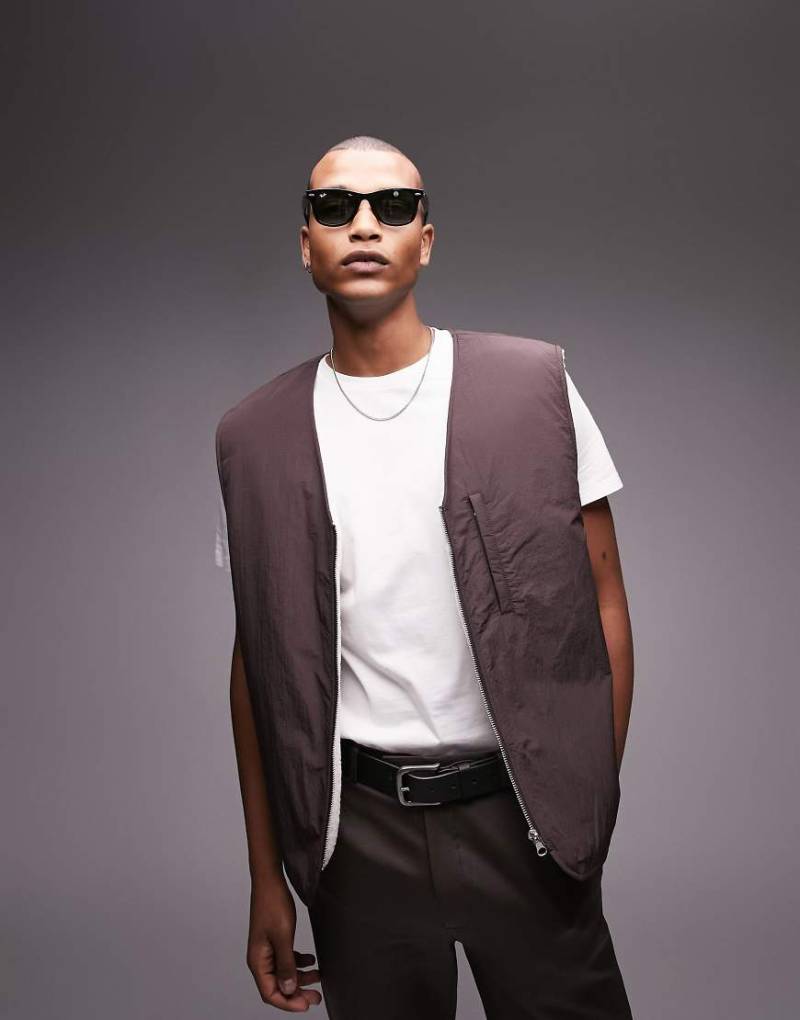 Topman - Weste mit Teddystoff-Futter in Braun von Topman