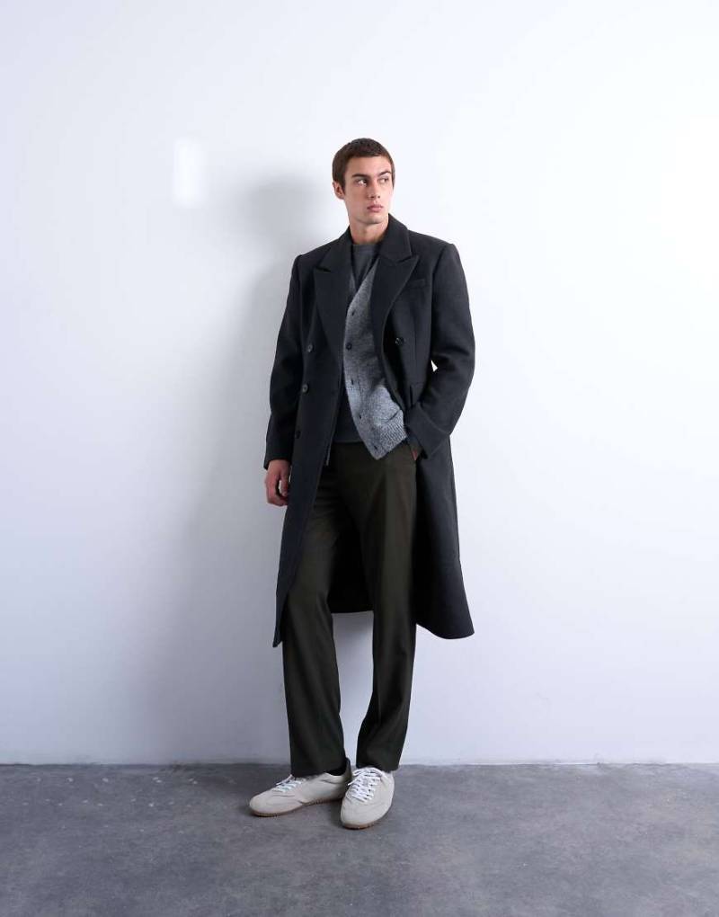 Topman - Zweireihiger Mantel aus Wollmix in Anthrazit mit betonter Taille-Grau Topman - Zweireihiger Mantel aus Wollmix in Anthrazit mit betonter Taille-Grau von Topman