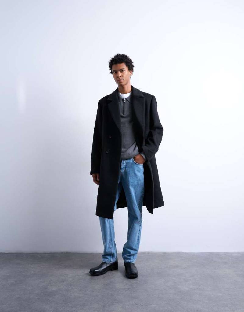 Topman - Zweireihiger Mantel aus Wollmix in Schwarz-Grau Topman - Zweireihiger Mantel aus Wollmix in Schwarz-Grau von Topman