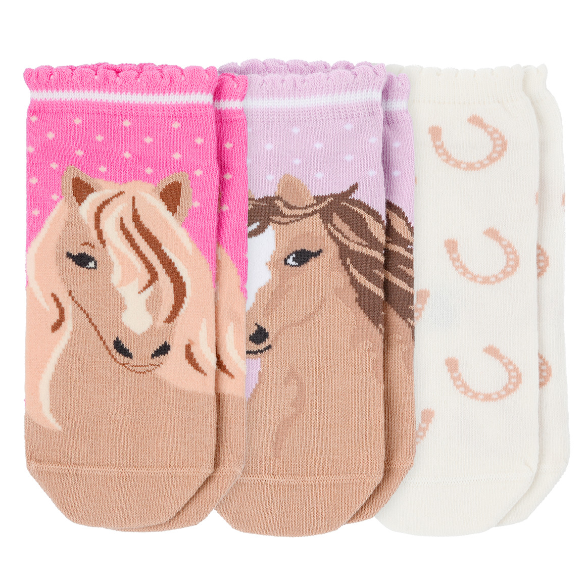 3 Paar Mädchen Sneaker-Socken mit Pferden von Topolino