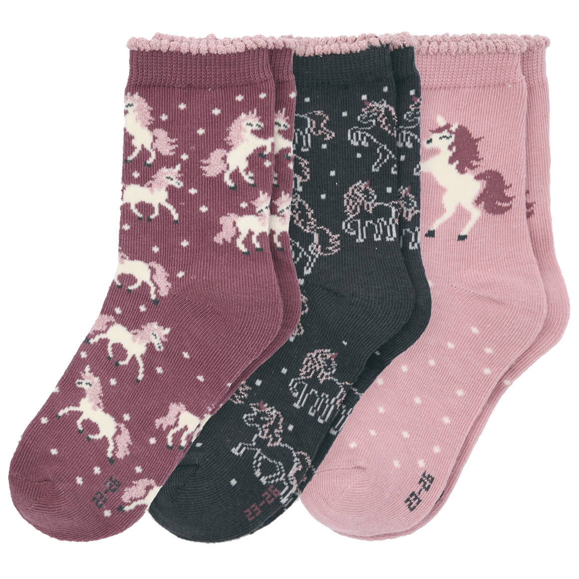 3 Paar Mädchen Socken mit Einhorn-Motiv von Topolino