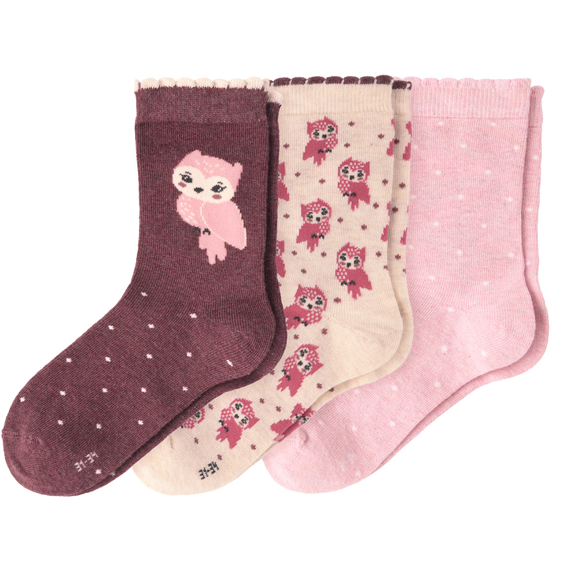 3 Paar Mädchen Socken mit Eulen-Motiv von Topolino
