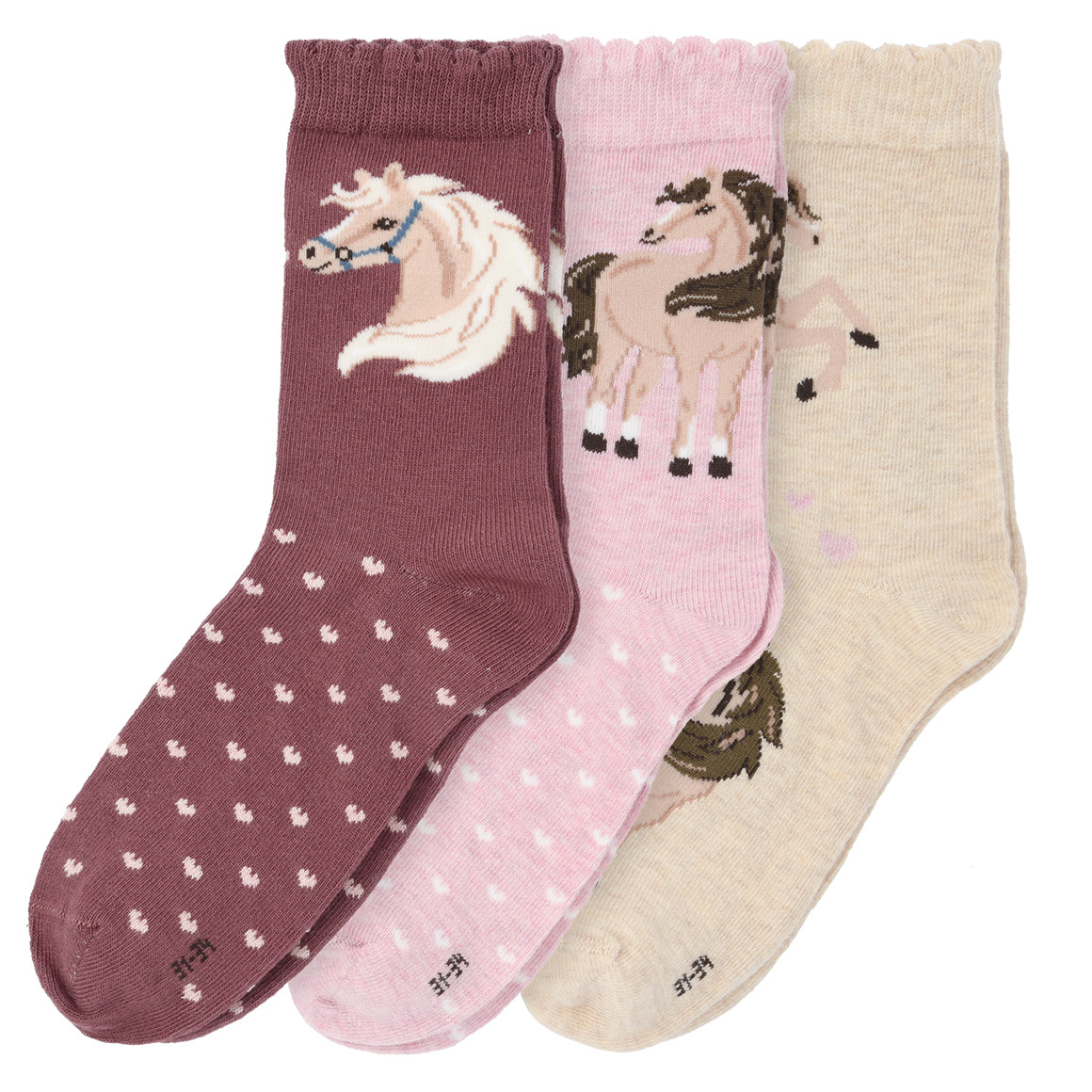 3 Paar Mädchen Socken mit Pferde-Motiven von Topolino