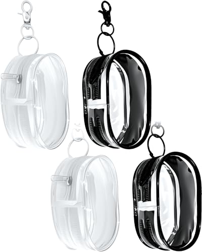 4 Stück Mini Transparent Schlüsselanhänger Tasche Kosmetiktasche Klein Klar Rucksack Schlüsselanhänger Autoschlüssel Lippenstift Tasche Kartenhalter Daten Kabel Organizer Zipper（Weiß + Schwarz von Topoloar