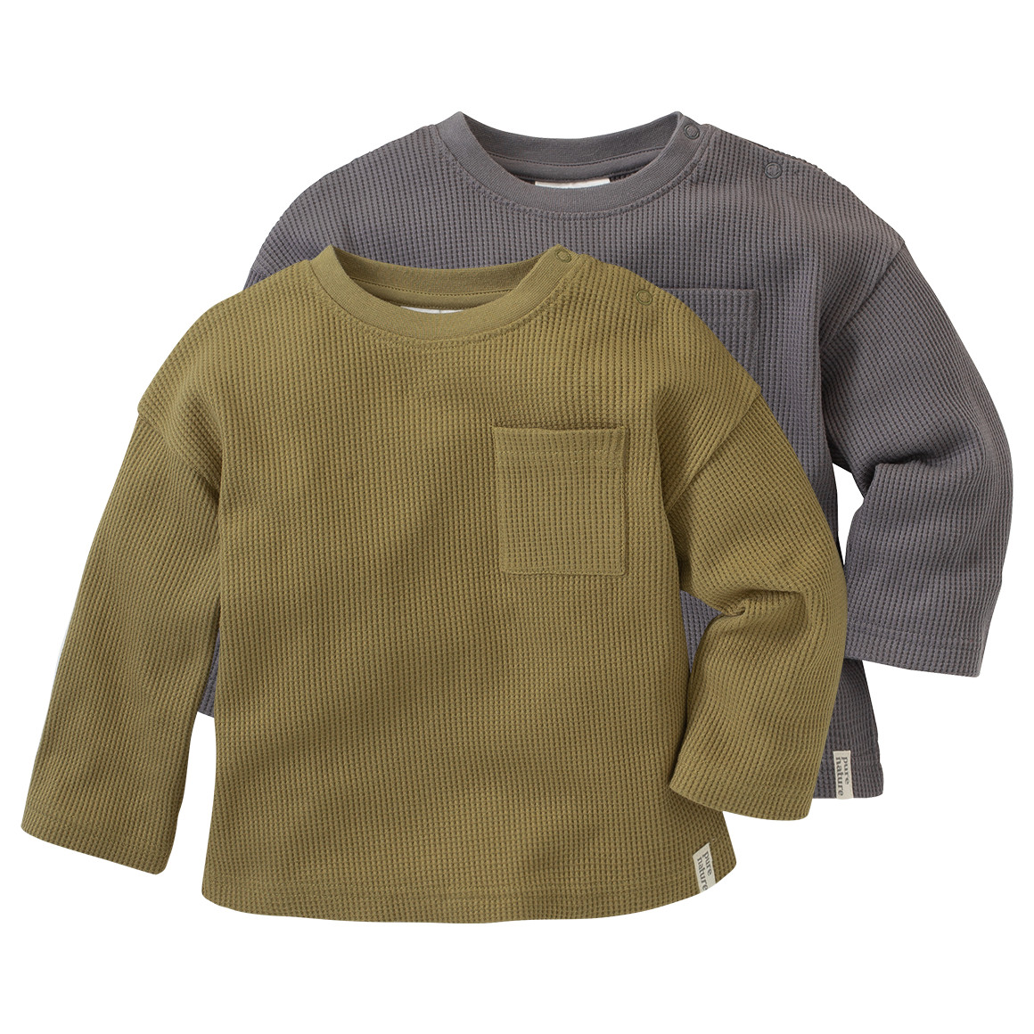 2 Baby Langarmshirts aus Waffel-Piqué von Topomini