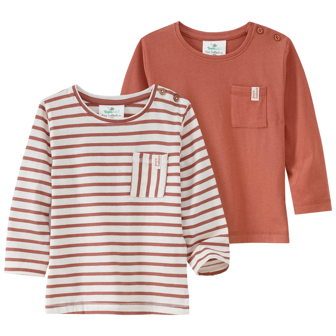 2 Baby Langarmshirts mit Brusttasche von Topomini