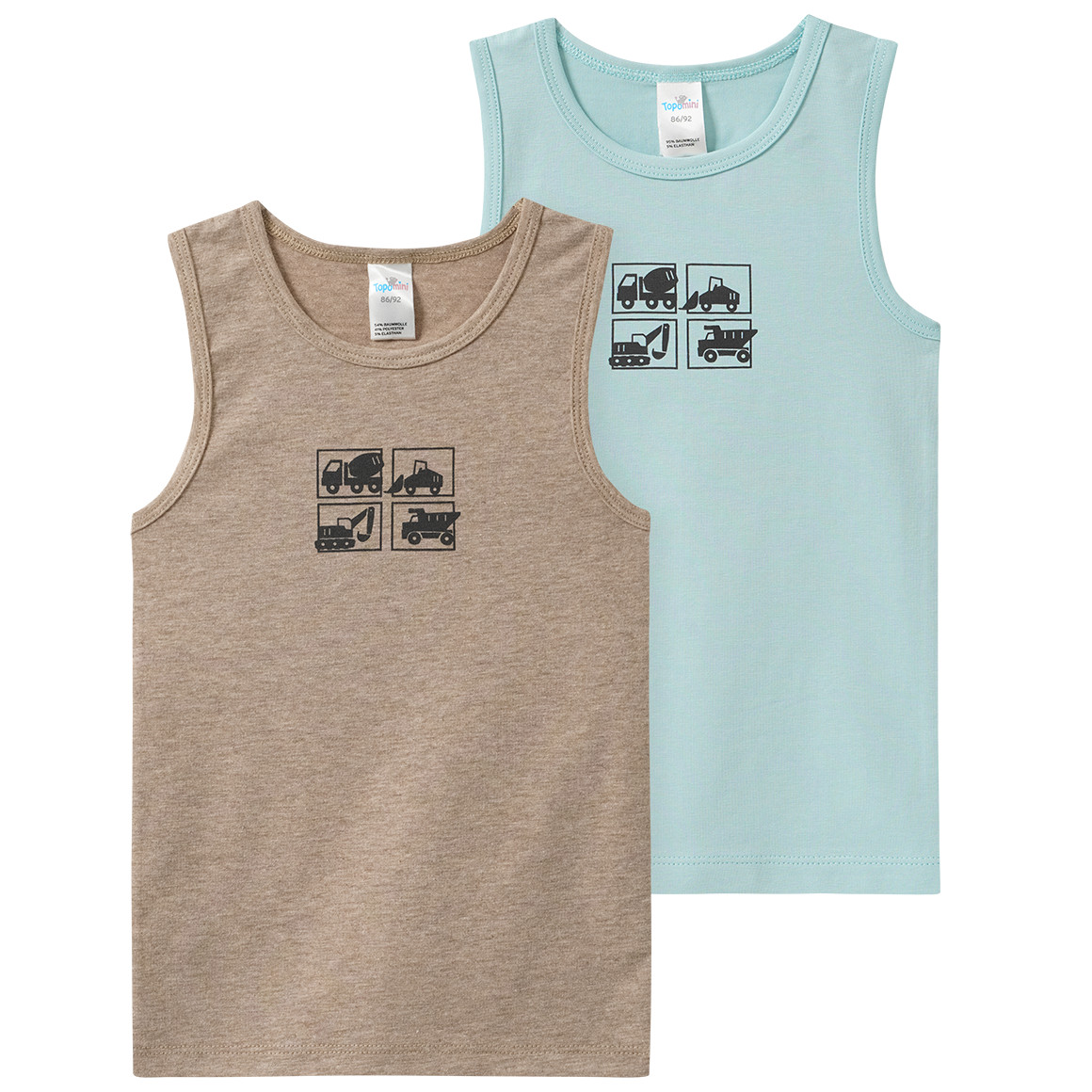 2 Baby Unterhemden mit Baustellen-Fahrzeugen von Topomini