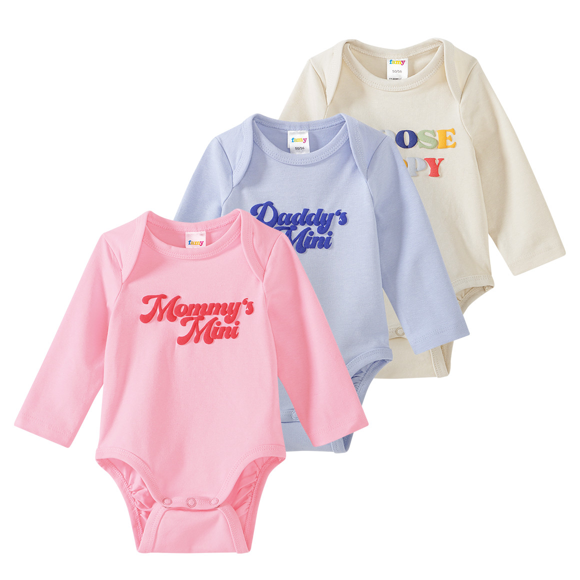 3 Baby Schlupfbodys mit Message-Print von Topomini