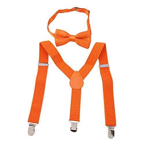 Toporchid Kinder Gürtel Fliege Set Jungen Mädchen Hosenträger Clip-On Y-Back Hosenträger Fliege Elastische Kinder Einstellbar (Orange) von Toporchid