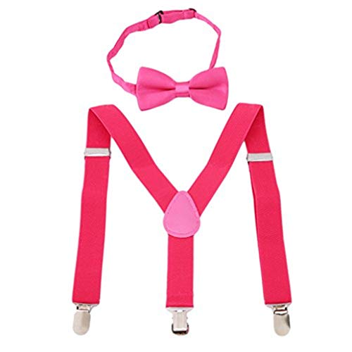 Toporchid Kinder Gürtel Fliege Set Jungen Mädchen Hosenträger Clip-On Y-Back Hosenträger Fliege Elastische Kinder Einstellbar (Rose Rot) von Toporchid