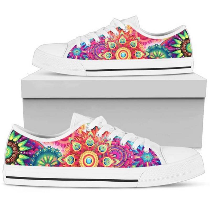 Frauen Low Tops Bunte | Weiße Sohle Abstrakte Turnschuhe von TopsAndToes