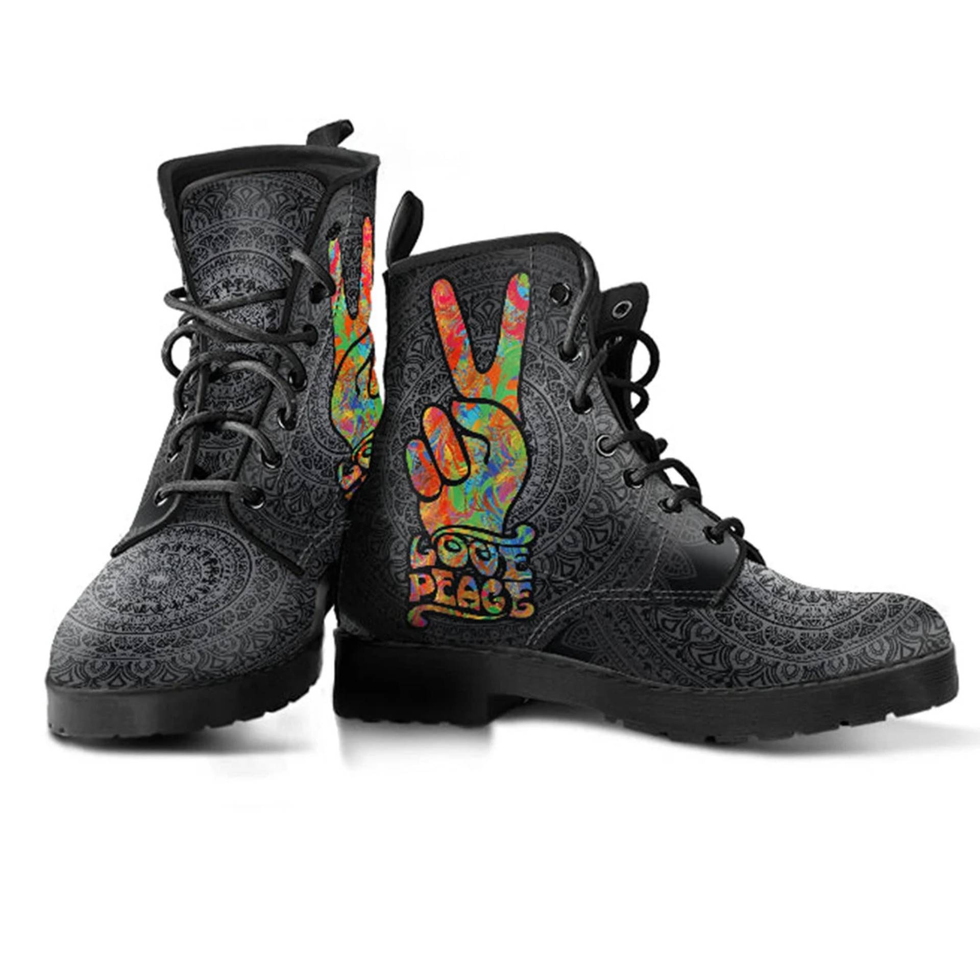 Kampfstiefel Love & Peace Damen Lederstiefel, Geburtstagsgeschenke Für Sie, Wanderstiefel von TopsAndToes