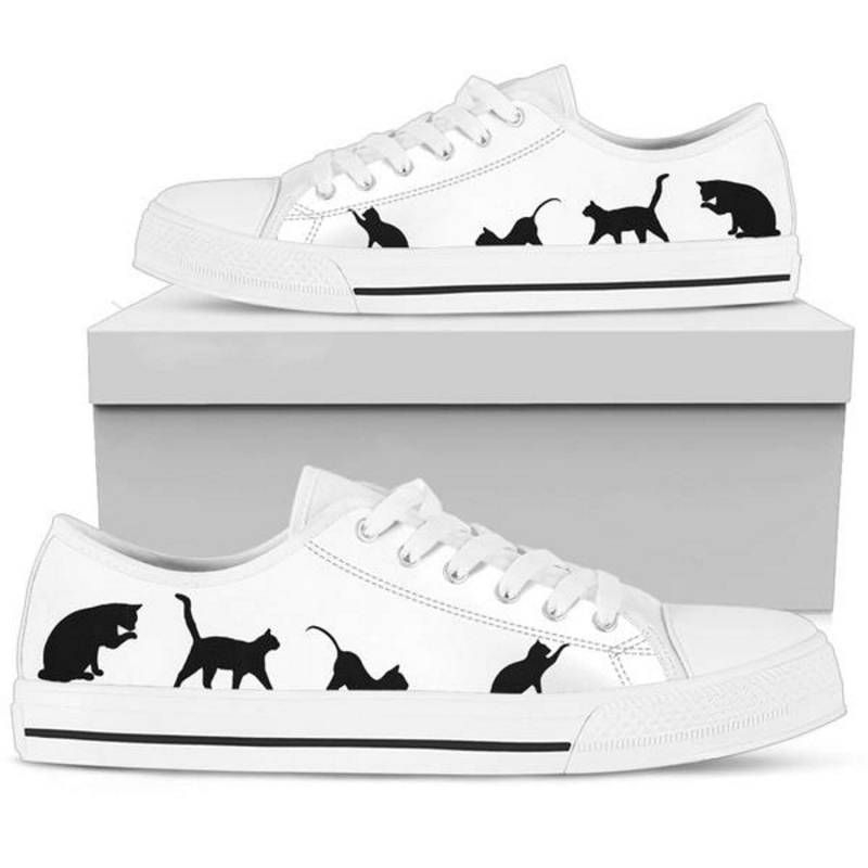 Katze Silhouette Sneakers Damen Painted Low Top Fashion Schuhe von TopsAndToes