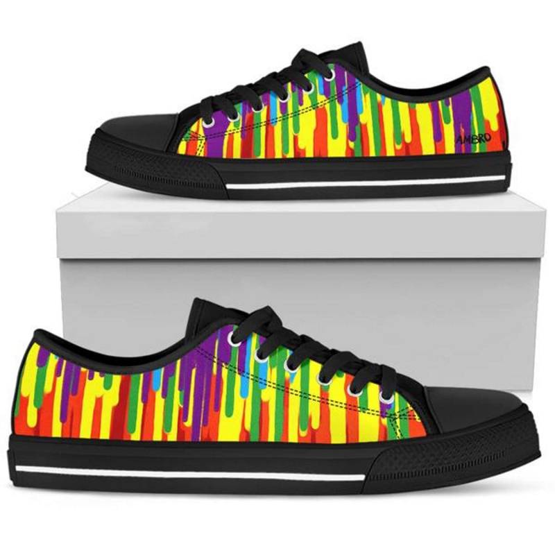 Art Sneakers Low Top Canvas-Schuhe Für Damen, Buntes Tropfdesign von TopsAndToes
