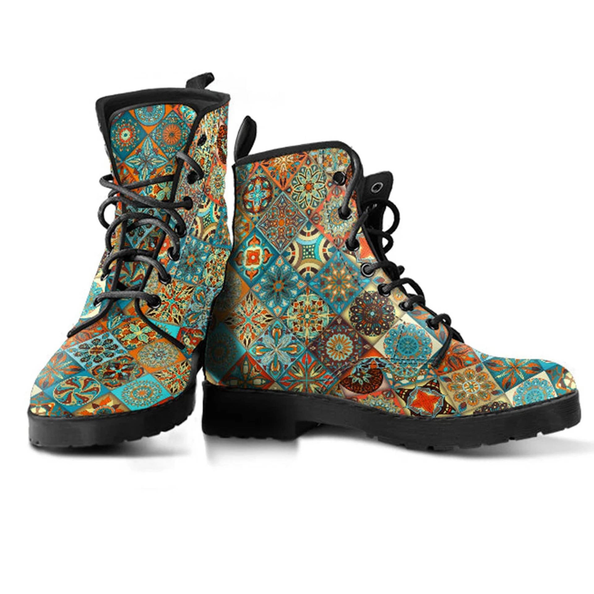 Spring Stiefel Diamant Mandala Lederstiefel Für Frauen, Vegan Geschenke Freundin, Plateau von TopsAndToes