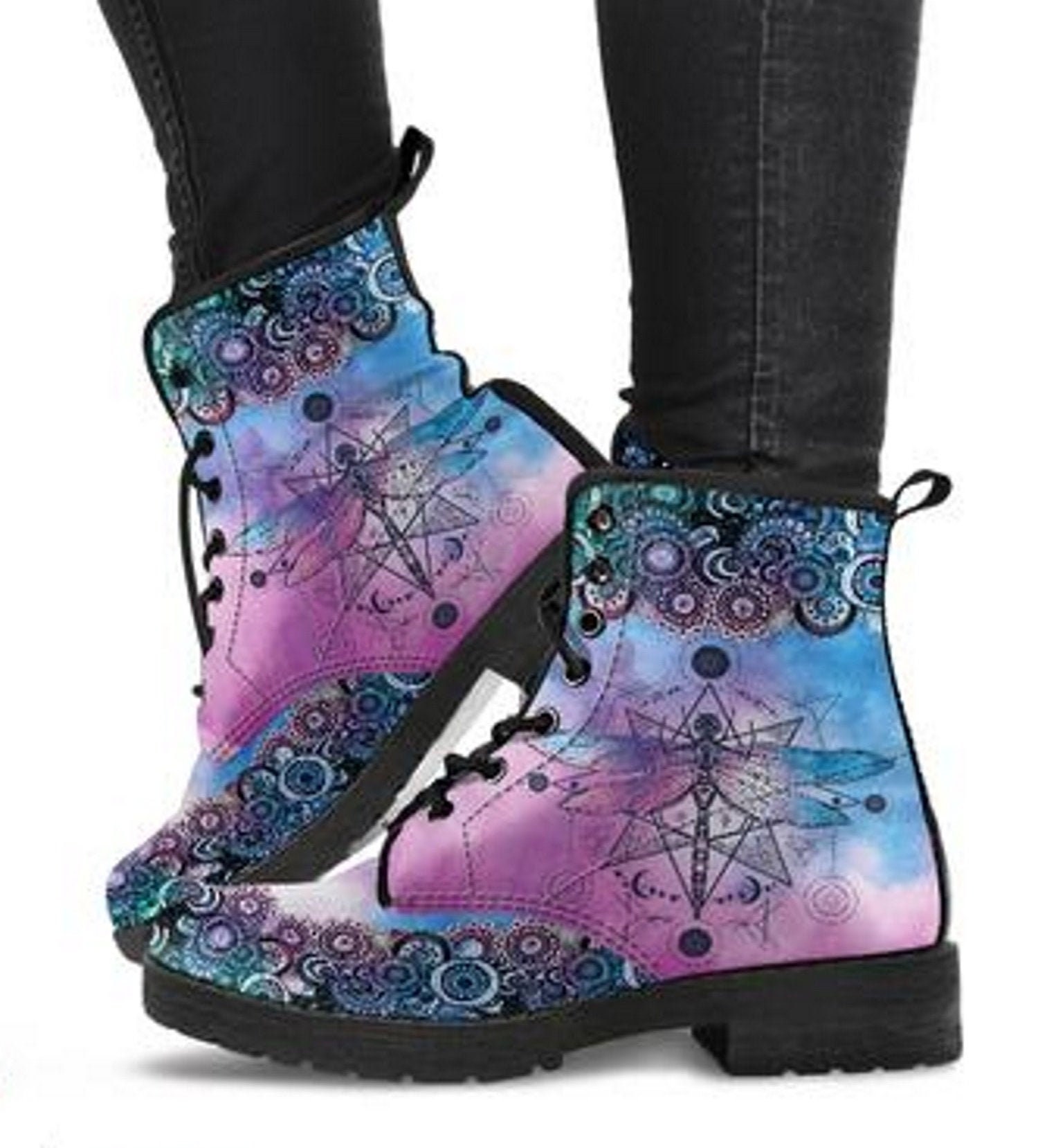 Springen Stiefel Lila Libelle Damen Leder Vegan Chic Angkle Geschenke Freund Geburtstag Mutter Ihre Wanderschuhe von TopsAndToes