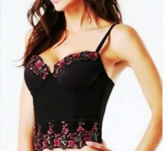 Bustier Korsett Lange Linie Taillenlänge Bh Top in Schwarz Farbe Hand Perlen von TopsWorld